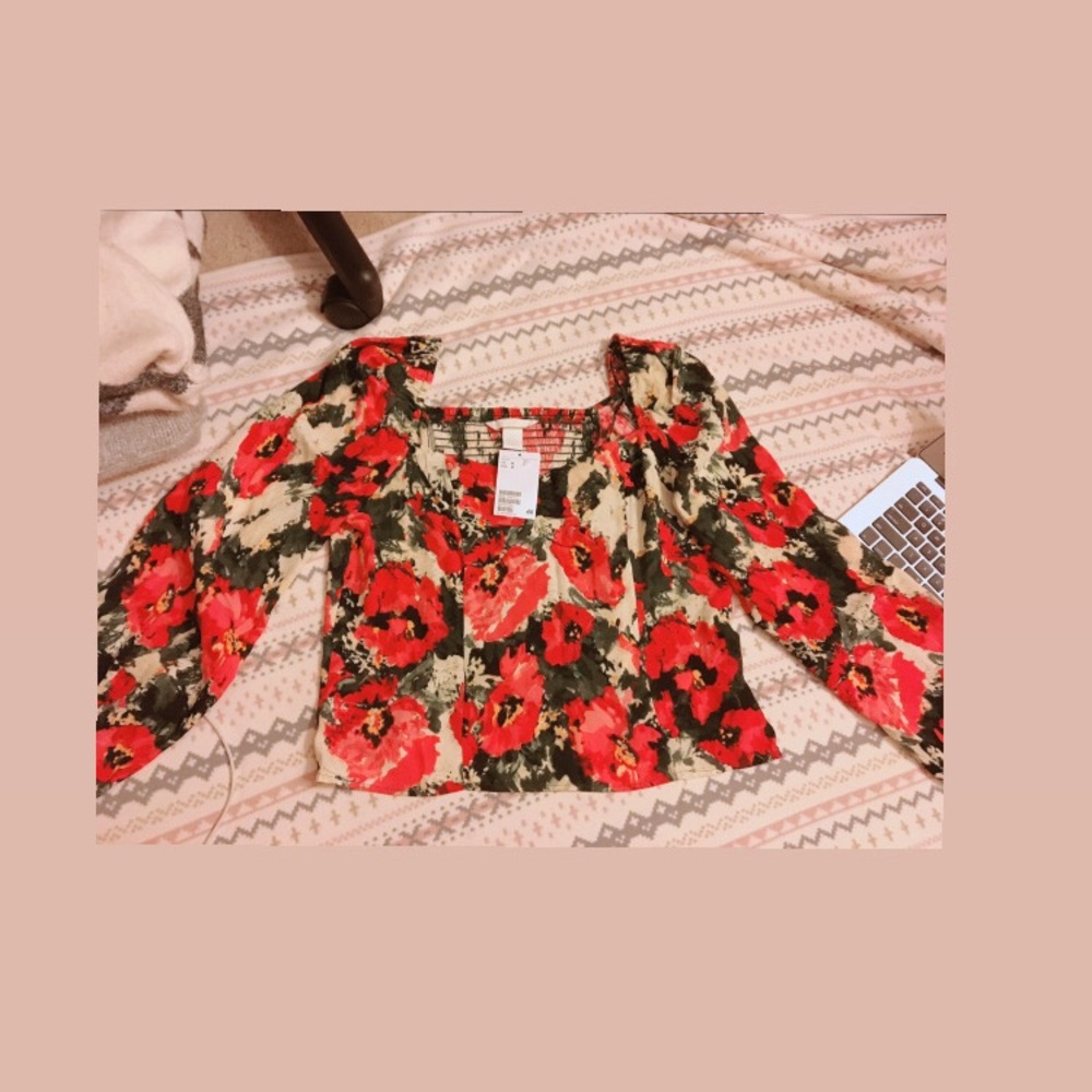H&M floral shoulder blouse